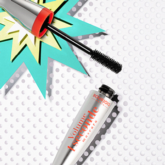 Mascara wand with Pop Art paper-cut flash